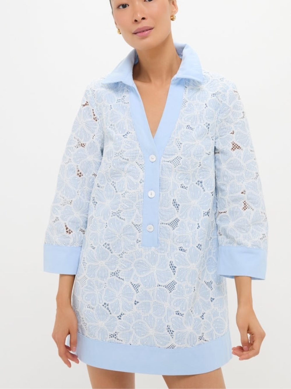 Blue Floral Lace Collier Dress